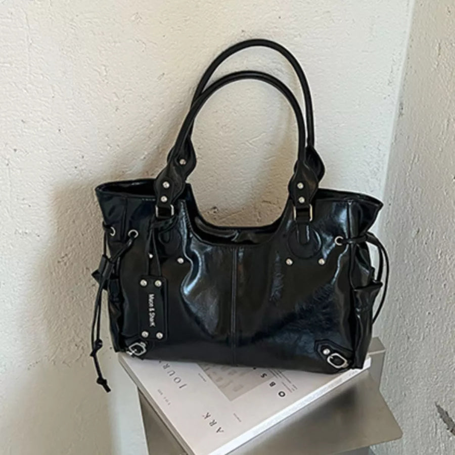 Drawstring Leather Handbag Black / onesize Apparel and Accessories