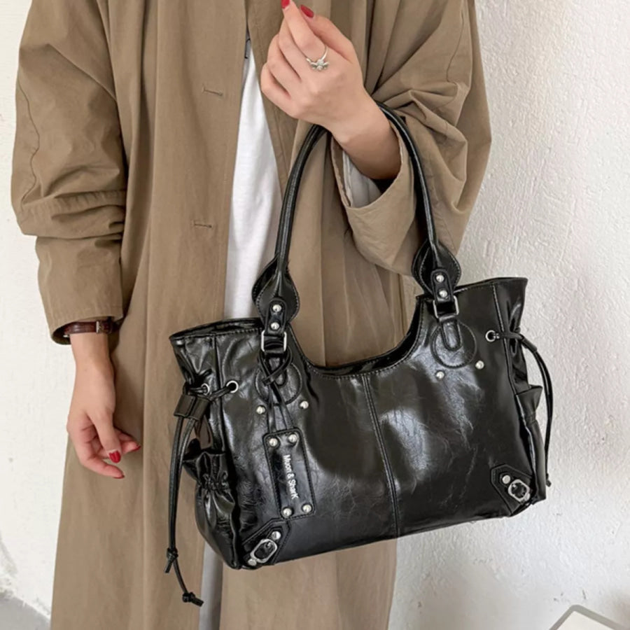 Drawstring Leather Handbag Black / onesize Apparel and Accessories