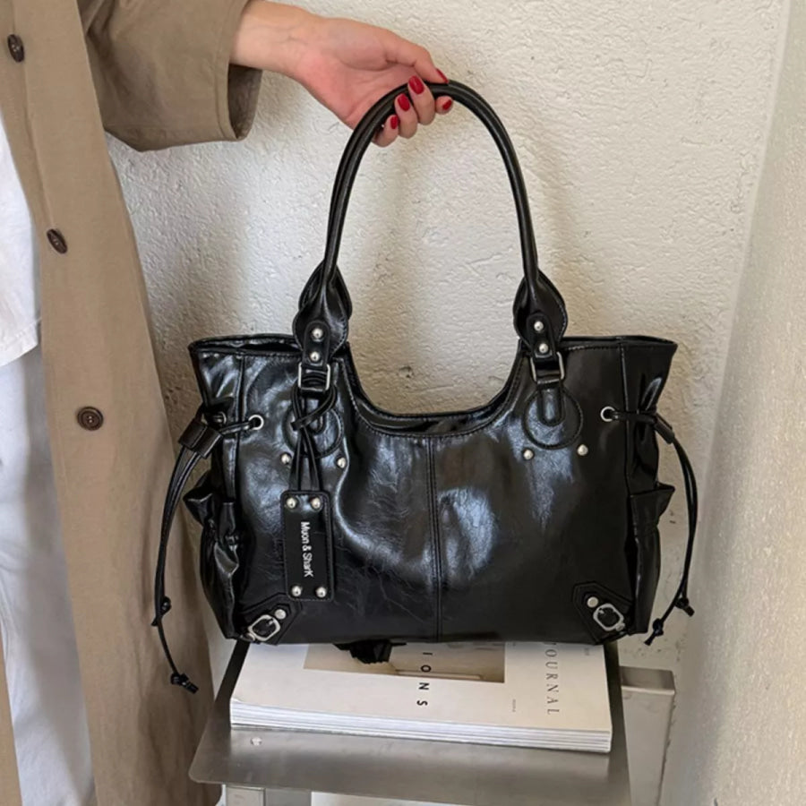 Drawstring Leather Handbag Black / onesize Apparel and Accessories