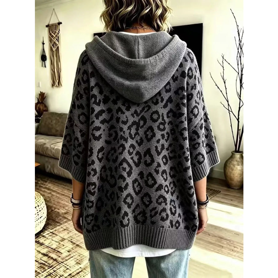 Drawstring Leopard Hooded Sweater Apparel and Accessories