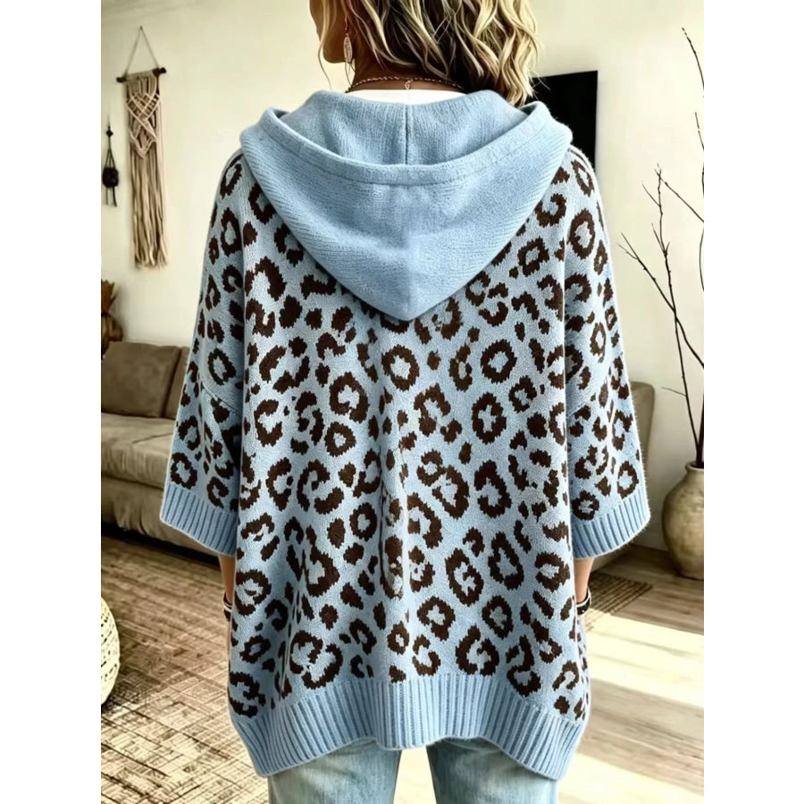 Drawstring Leopard Hooded Sweater Apparel and Accessories