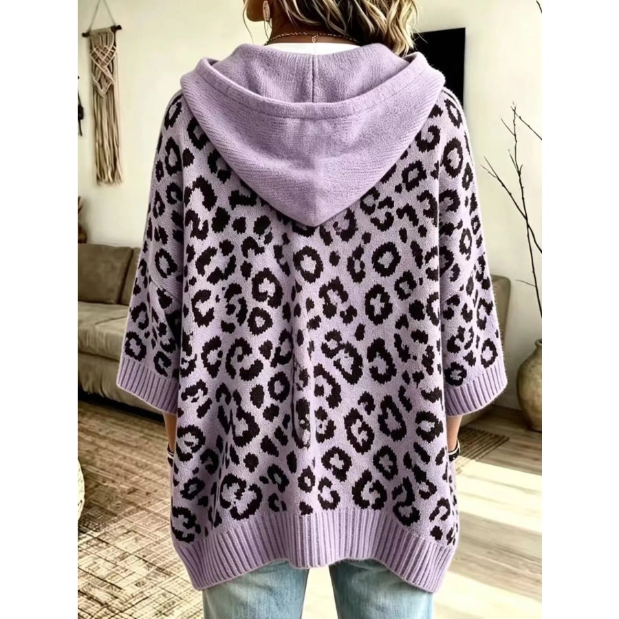 Drawstring Leopard Hooded Sweater Apparel and Accessories