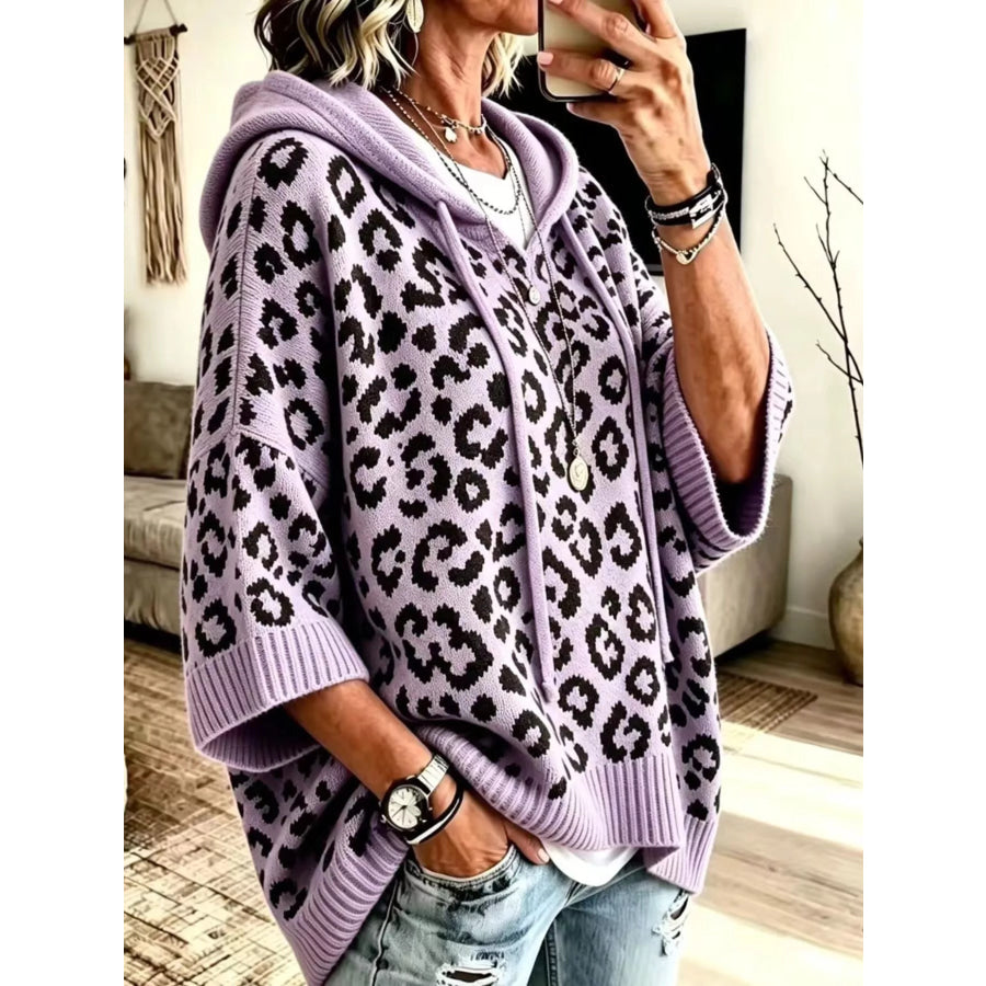 Drawstring Leopard Hooded Sweater Apparel and Accessories