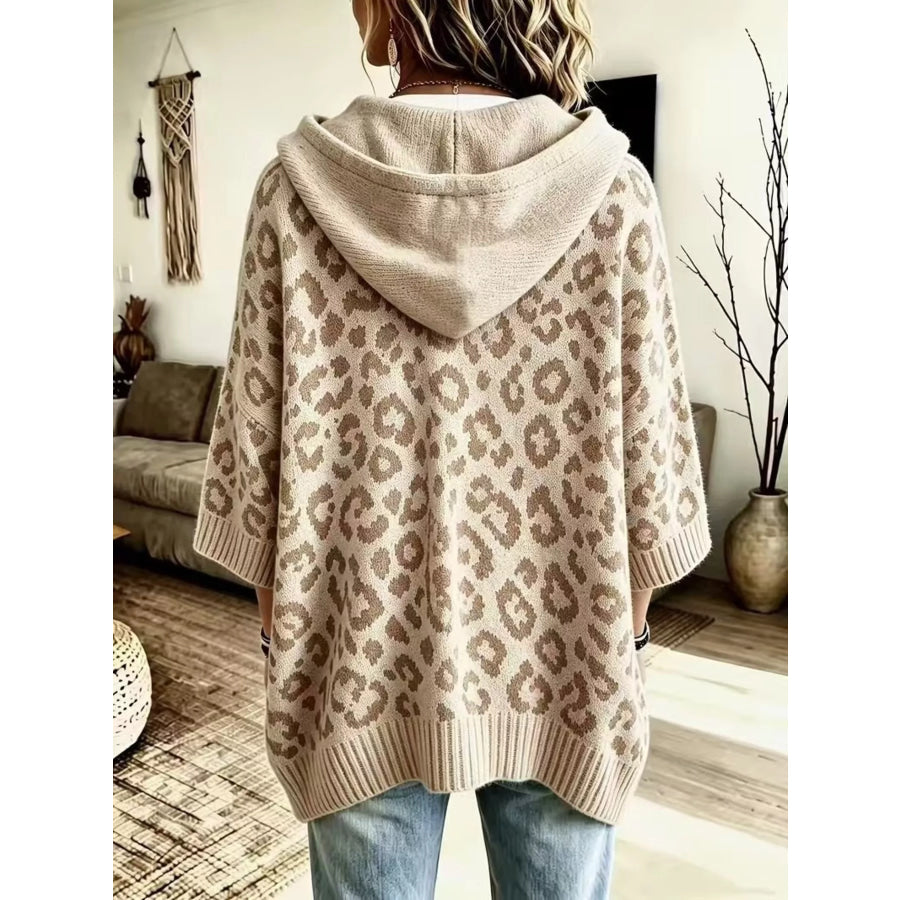 Drawstring Leopard Hooded Sweater Apparel and Accessories