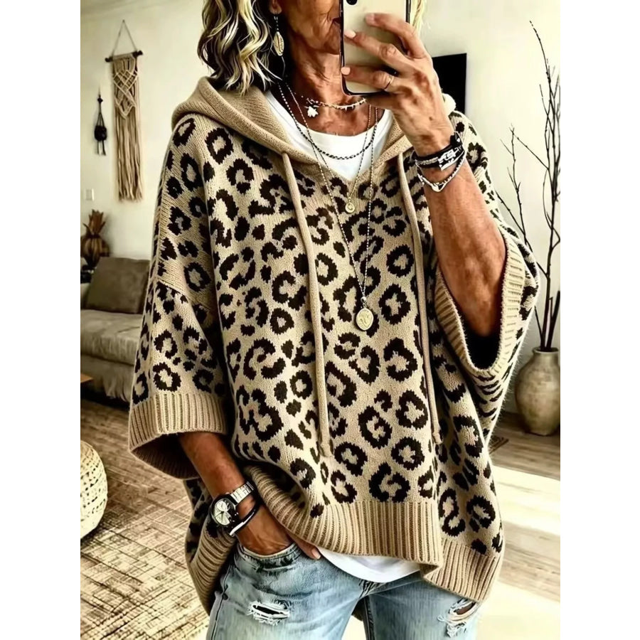 Drawstring Leopard Hooded Sweater Apparel and Accessories