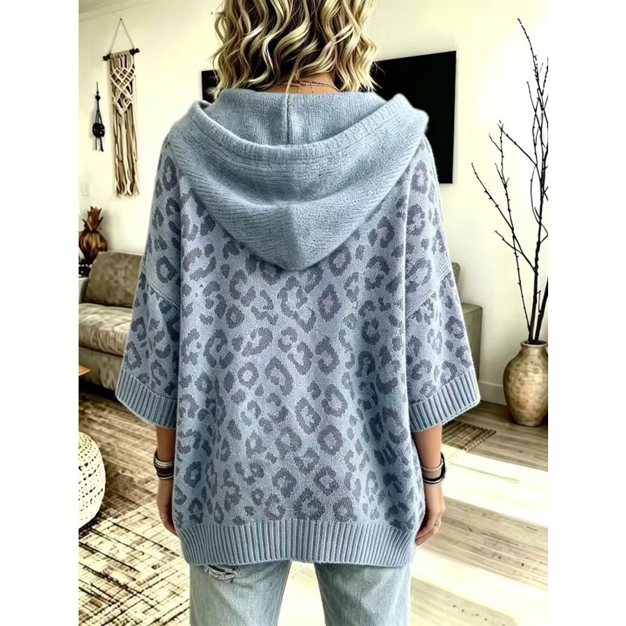 Drawstring Leopard Hooded Sweater Apparel and Accessories