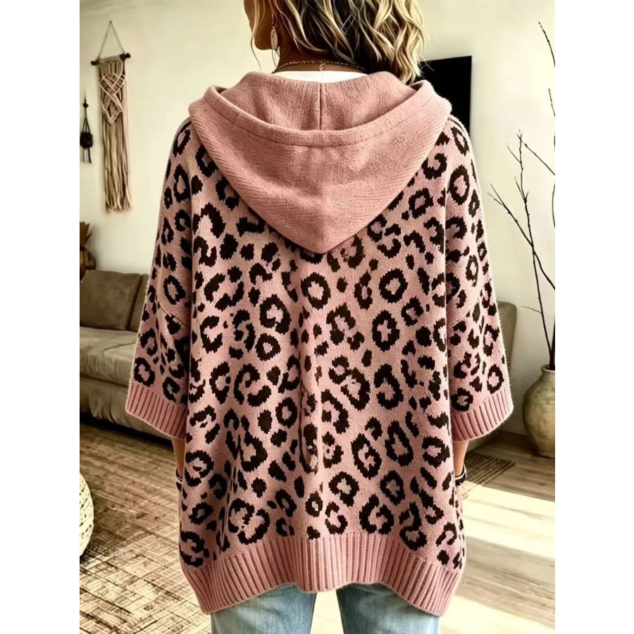 Drawstring Leopard Hooded Sweater Apparel and Accessories