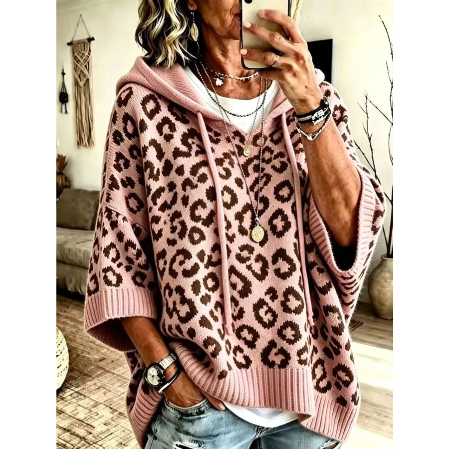 Drawstring Leopard Hooded Sweater Apparel and Accessories