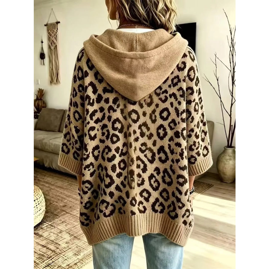 Drawstring Leopard Hooded Sweater Apparel and Accessories