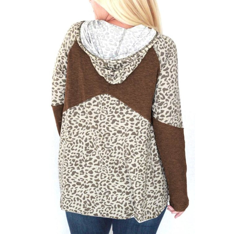 Drawstring Leopard Long Sleeve Hoodie