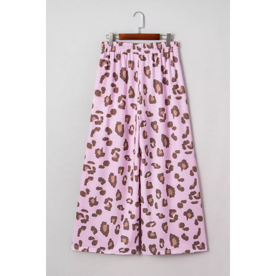 Drawstring Leopard Print Patch Pocket Loose Pants Apparel and Accessories