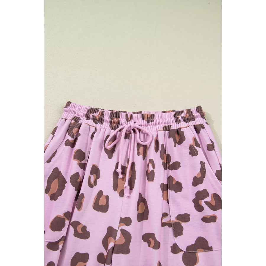 Drawstring Leopard Print Patch Pocket Loose Pants Apparel and Accessories
