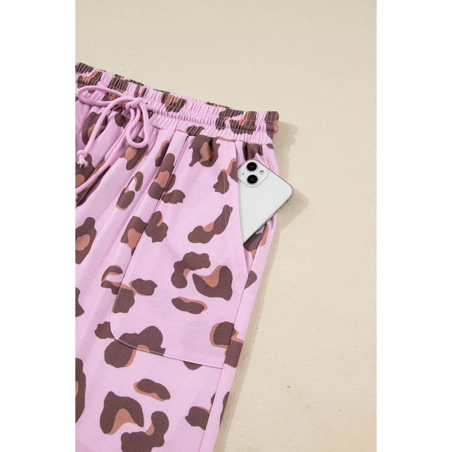 Drawstring Leopard Print Patch Pocket Loose Pants Apparel and Accessories