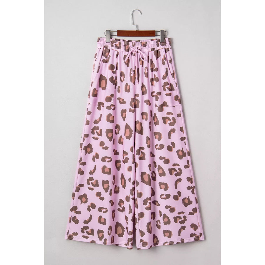 Drawstring Leopard Print Patch Pocket Loose Pants Apparel and Accessories