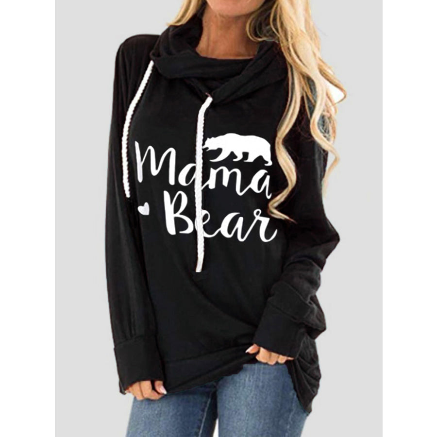 Drawstring Letter Graphic Long Sleeve Hoodie Black / S Apparel and Accessories