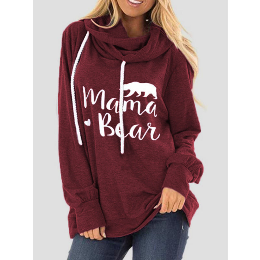 Drawstring Letter Graphic Long Sleeve Hoodie Burgundy / S Apparel and Accessories