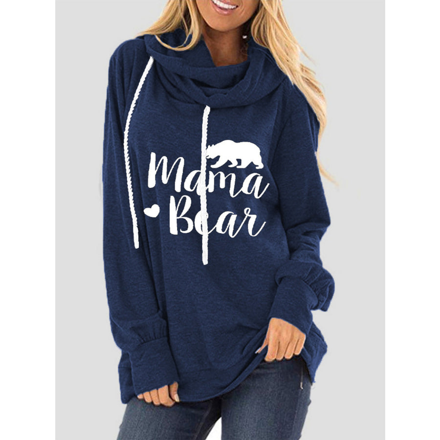 Drawstring Letter Graphic Long Sleeve Hoodie Dark Blue / S Apparel and Accessories