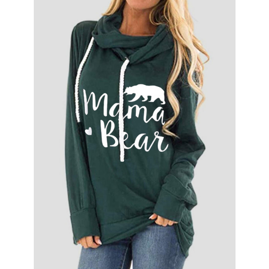 Drawstring Letter Graphic Long Sleeve Hoodie Dark Green / S Apparel and Accessories