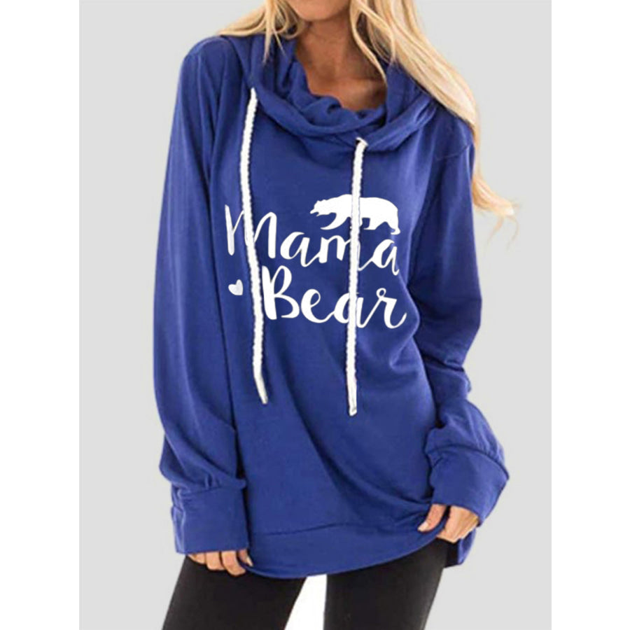 Drawstring Letter Graphic Long Sleeve Hoodie Royal Blue / S Apparel and Accessories