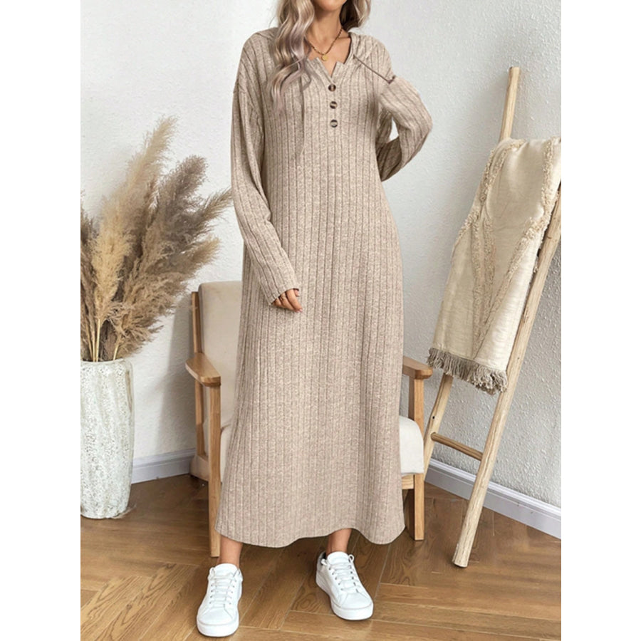 Drawstring Long Sleeve Hooded Dress Tan / S Apparel and Accessories