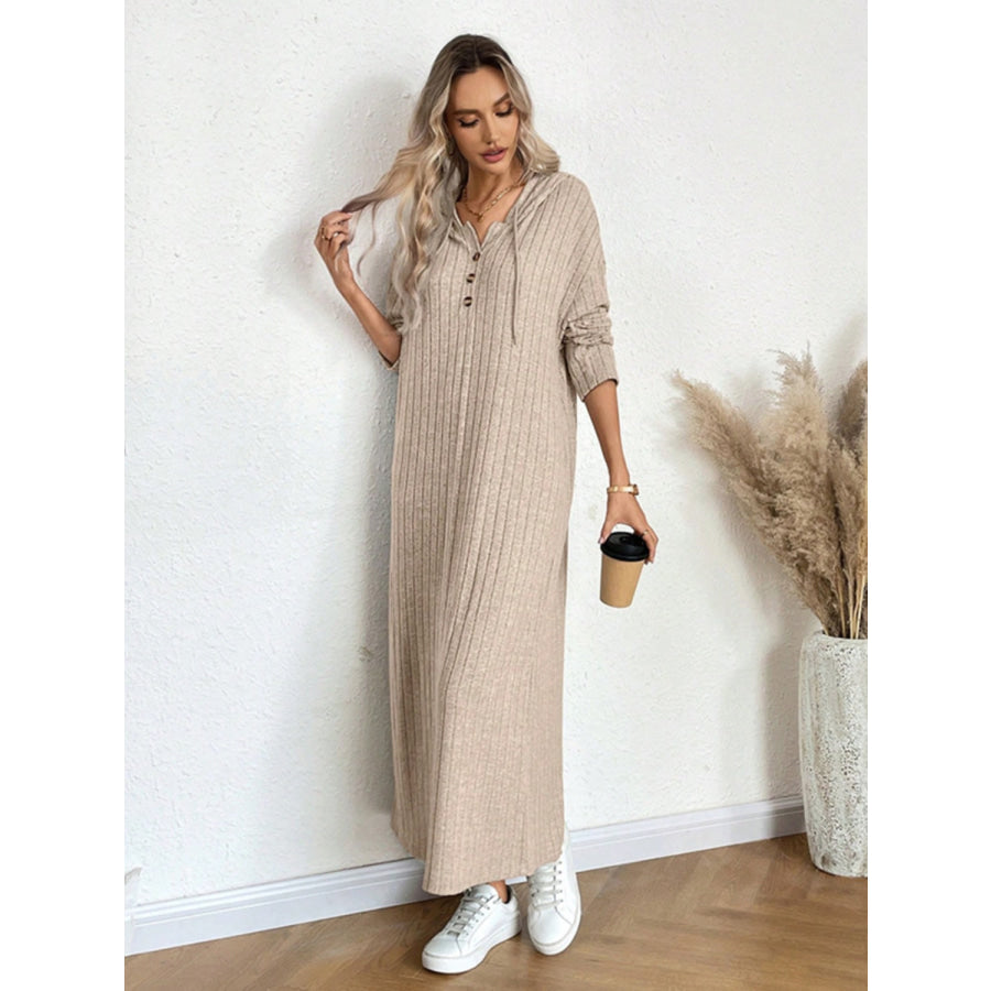 Drawstring Long Sleeve Hooded Dress Apparel and Accessories