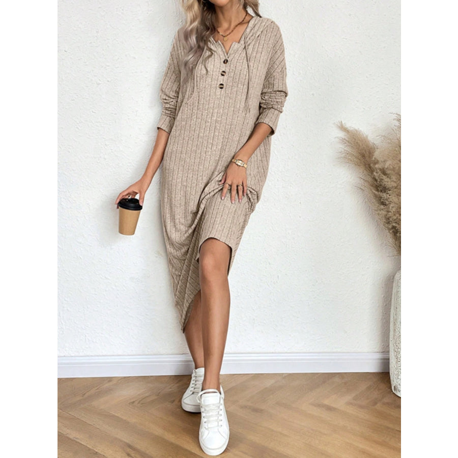 Drawstring Long Sleeve Hooded Dress Apparel and Accessories