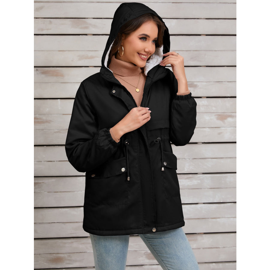 Drawstring Long Sleeve Hooded Jacket Apparel and Accessories