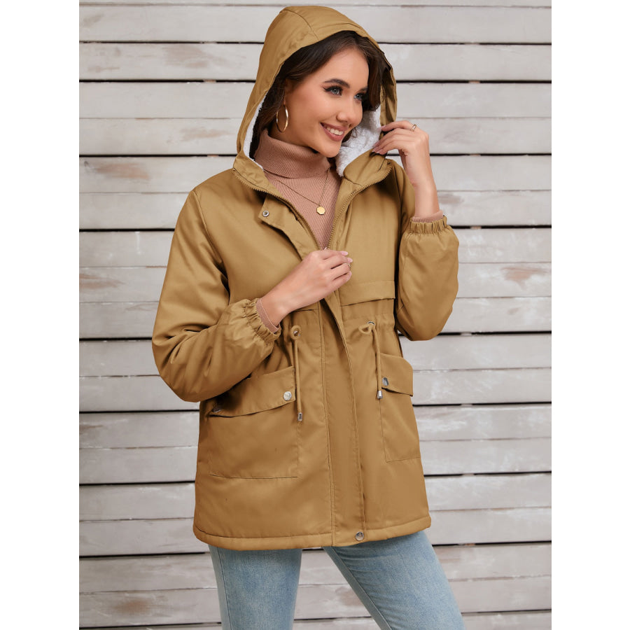 Drawstring Long Sleeve Hooded Jacket Apparel and Accessories