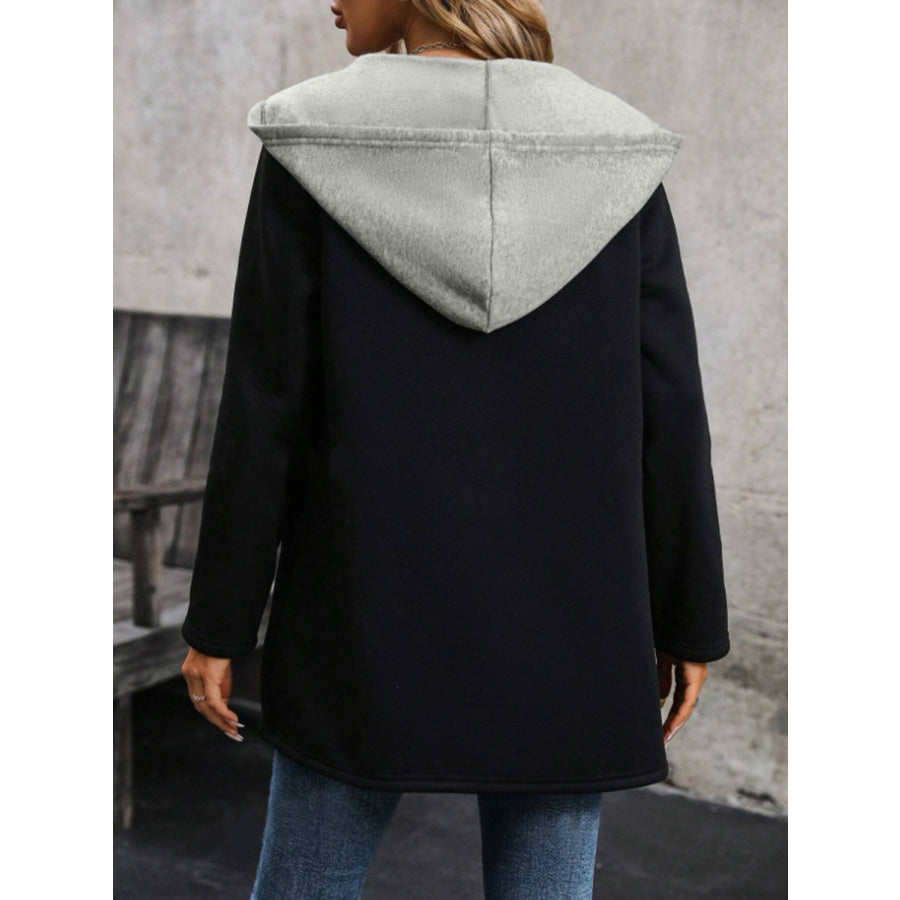 Drawstring Long Sleeve Hooded Jacket Apparel and Accessories