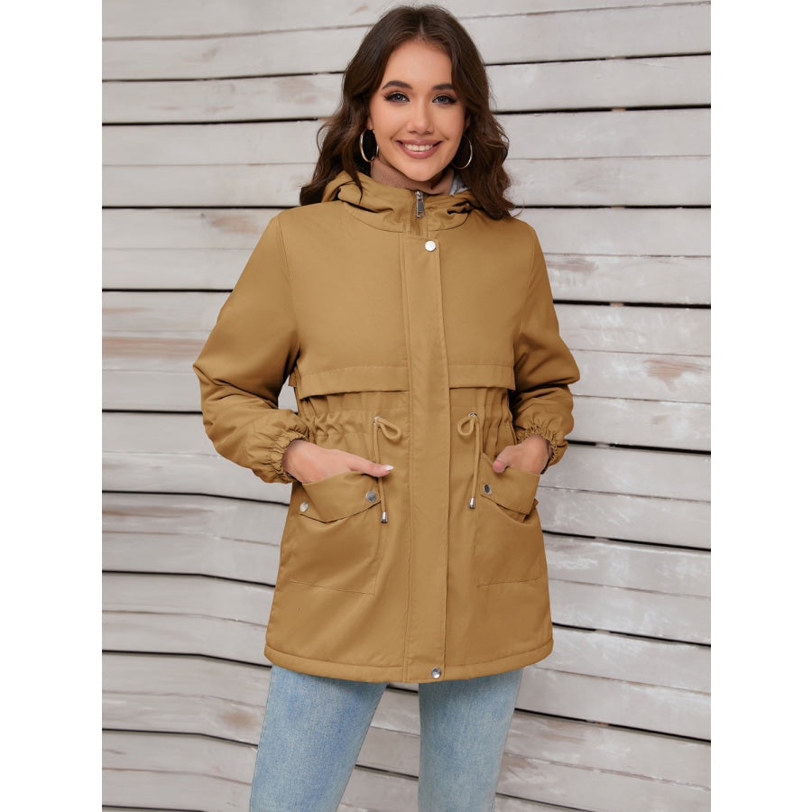 Drawstring Long Sleeve Hooded Jacket Apparel and Accessories