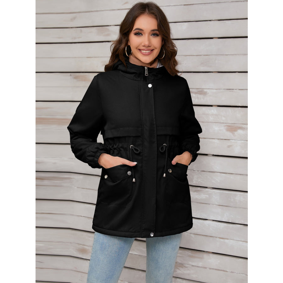 Drawstring Long Sleeve Hooded Jacket Apparel and Accessories