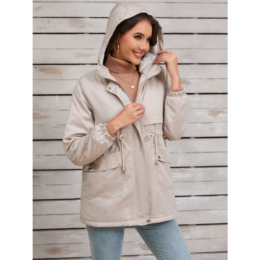 Drawstring Long Sleeve Hooded Jacket Apparel and Accessories