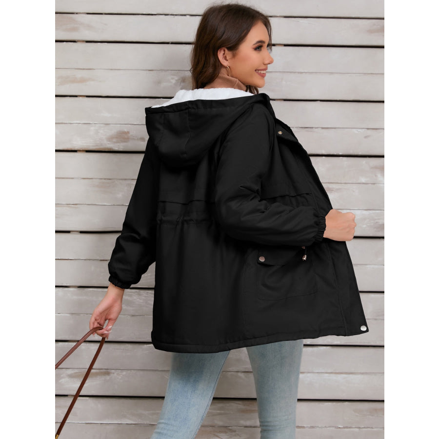 Drawstring Long Sleeve Hooded Jacket Apparel and Accessories