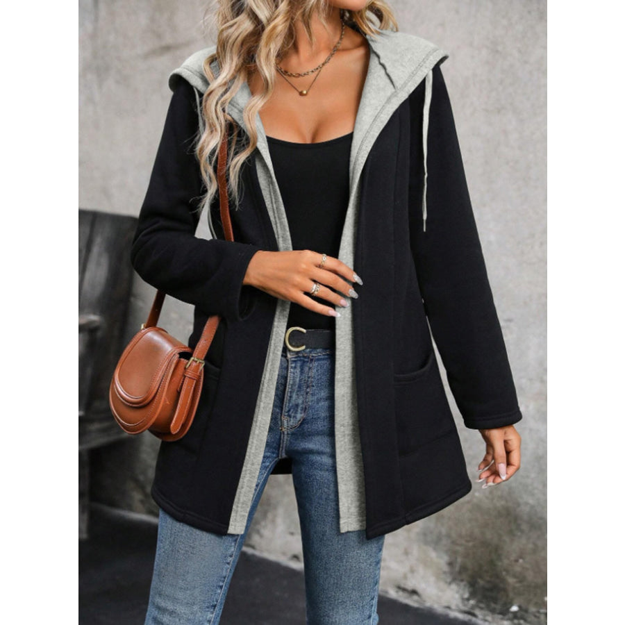 Drawstring Long Sleeve Hooded Jacket Apparel and Accessories