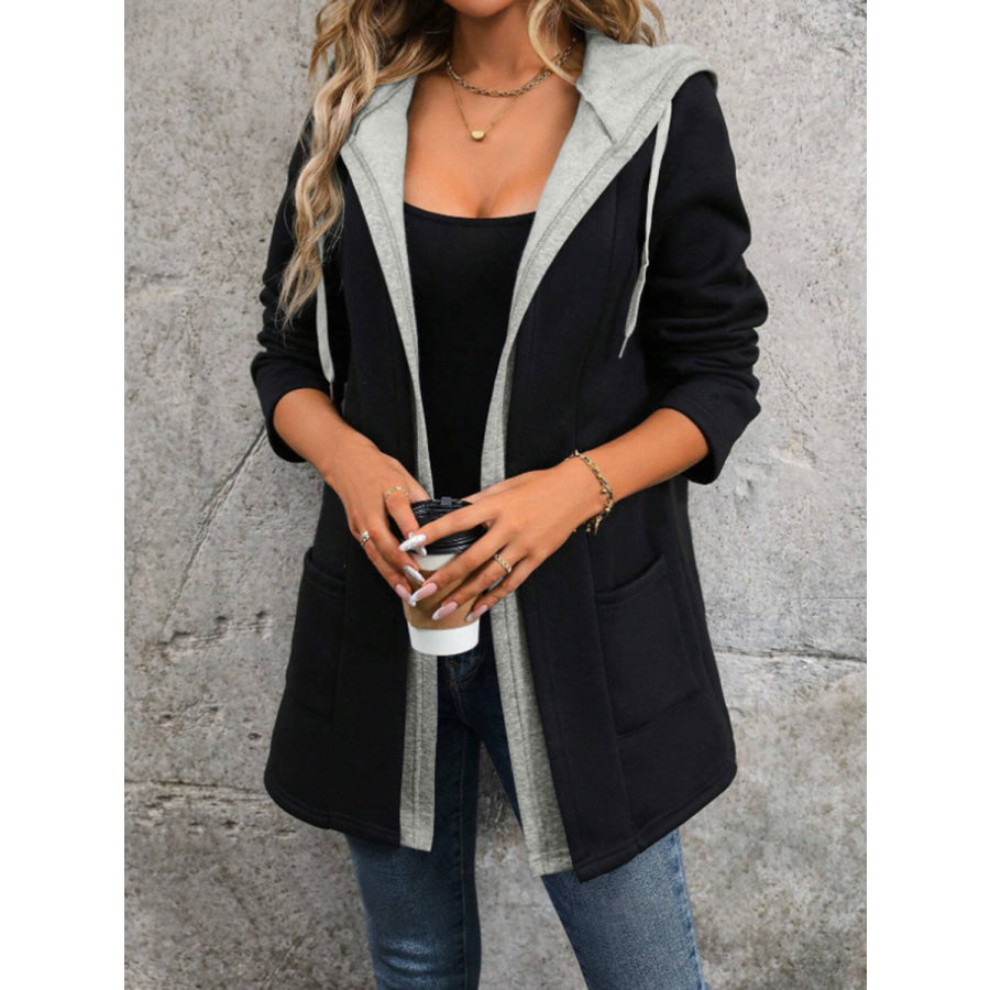 Drawstring Long Sleeve Hooded Jacket Apparel and Accessories