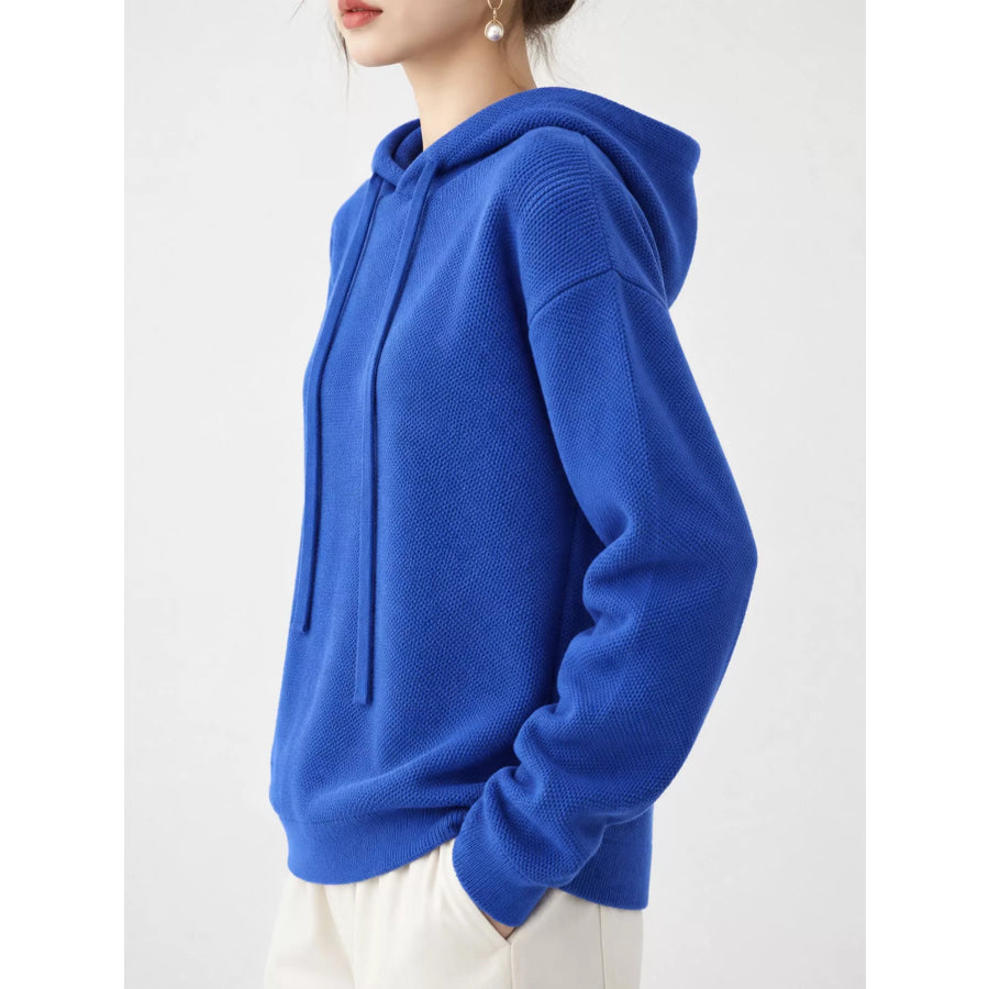 Drawstring Long Sleeve Hooded Knit Sweater Apparel and Accessories