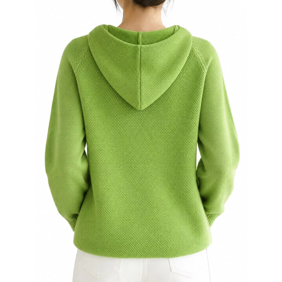 Drawstring Long Sleeve Hooded Knit Sweater Apparel and Accessories