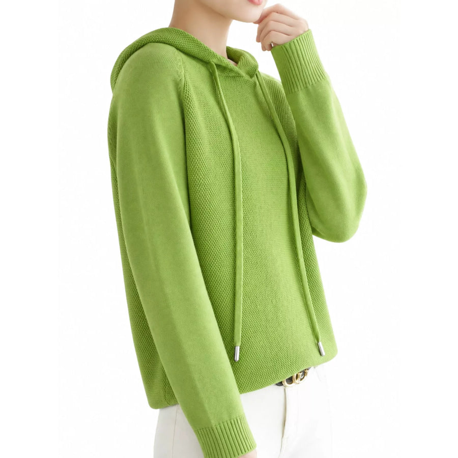 Drawstring Long Sleeve Hooded Knit Sweater Apparel and Accessories