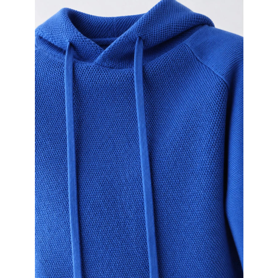 Drawstring Long Sleeve Hooded Knit Sweater Apparel and Accessories