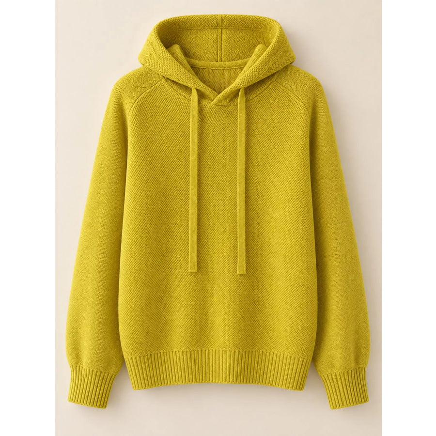 Drawstring Long Sleeve Hooded Knit Sweater Apparel and Accessories