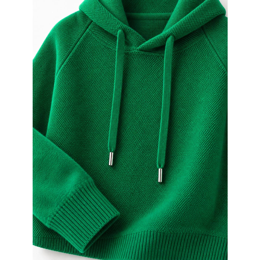 Drawstring Long Sleeve Hooded Knit Sweater Apparel and Accessories
