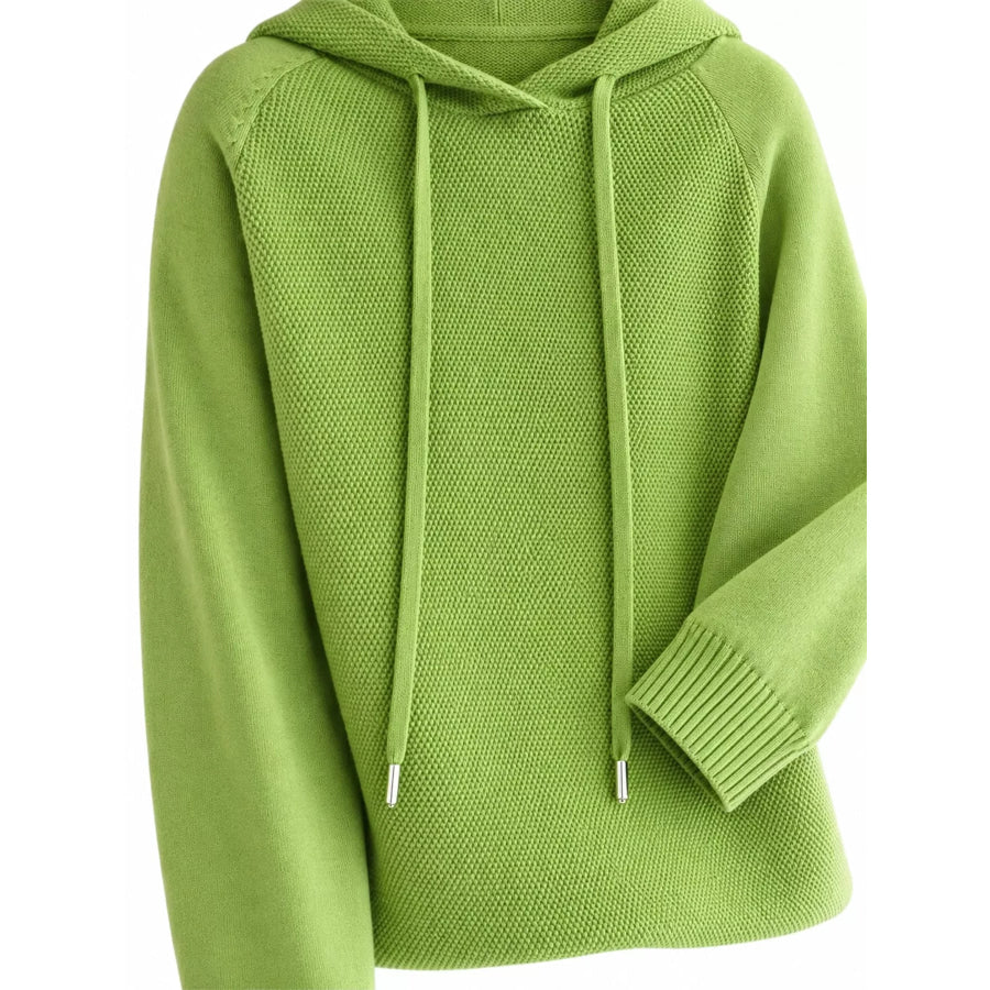 Drawstring Long Sleeve Hooded Knit Sweater Apparel and Accessories