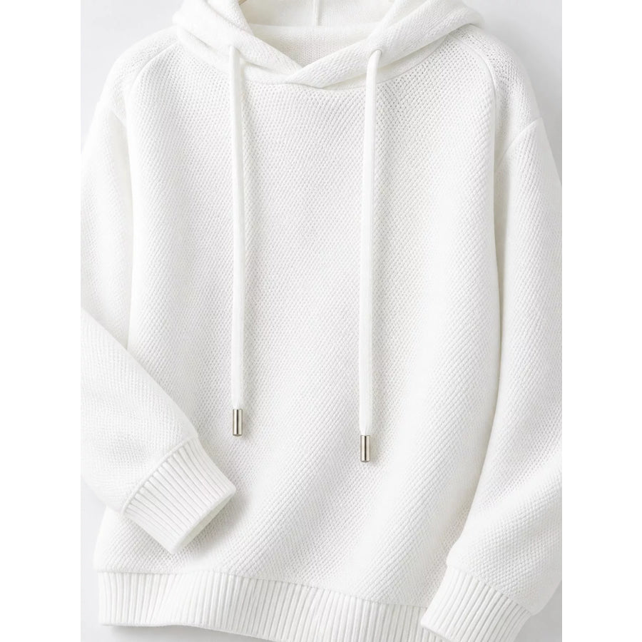 Drawstring Long Sleeve Hooded Knit Sweater Apparel and Accessories