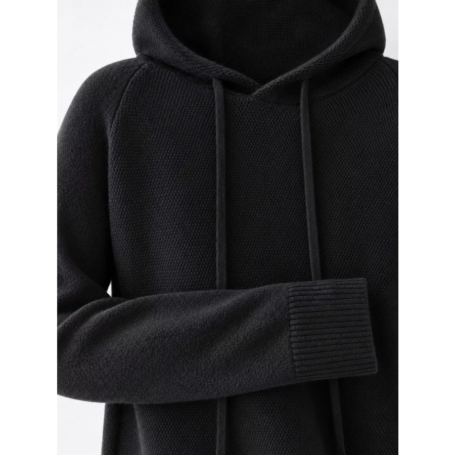 Drawstring Long Sleeve Hooded Knit Sweater Apparel and Accessories