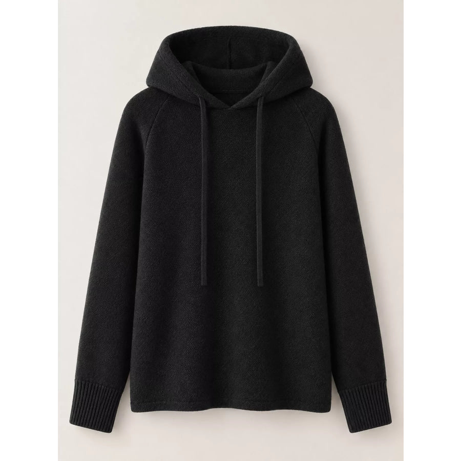 Drawstring Long Sleeve Hooded Knit Sweater Apparel and Accessories