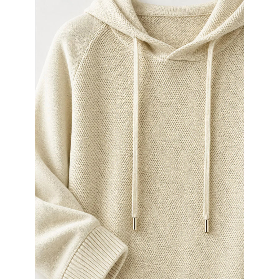 Drawstring Long Sleeve Hooded Knit Sweater Apparel and Accessories