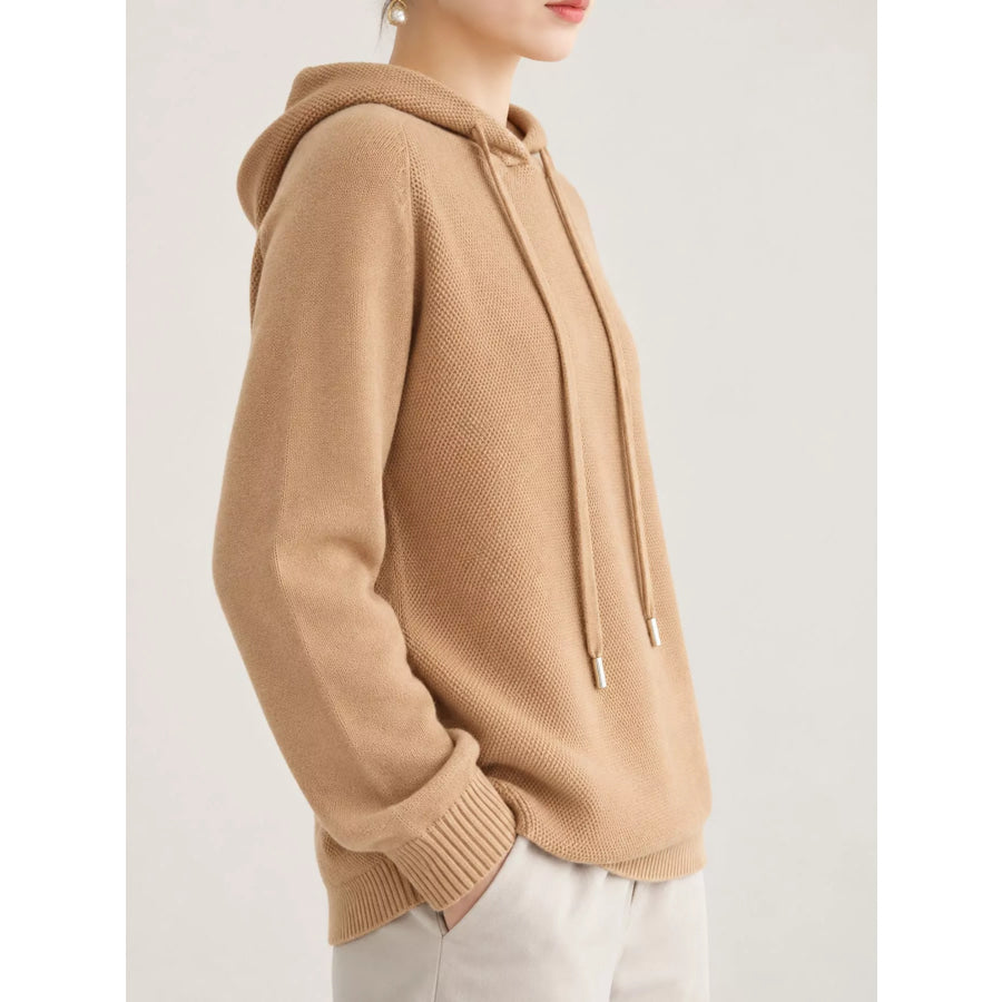 Drawstring Long Sleeve Hooded Knit Sweater Apparel and Accessories