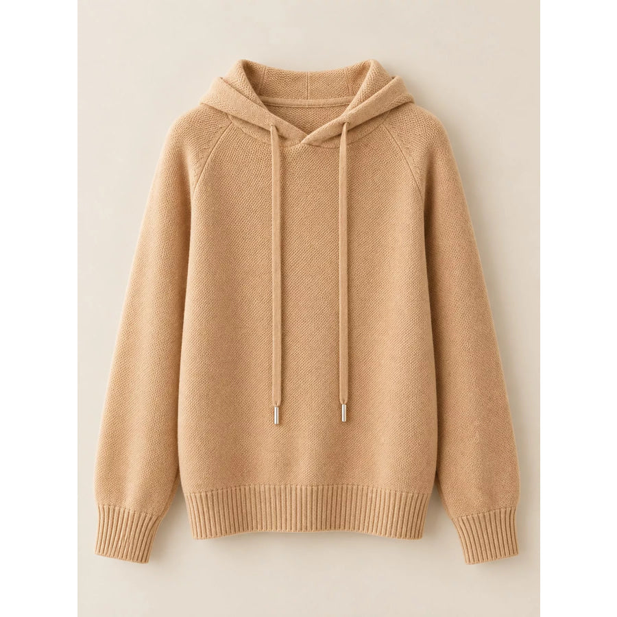 Drawstring Long Sleeve Hooded Knit Sweater Apparel and Accessories