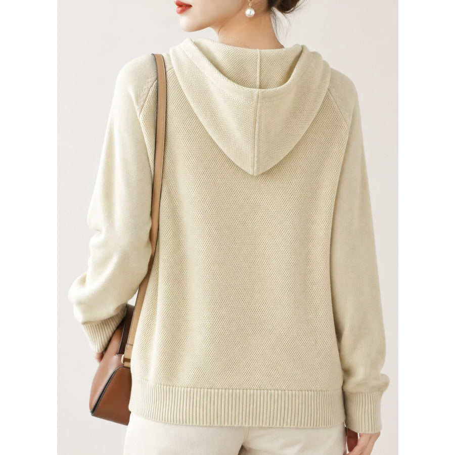 Drawstring Long Sleeve Hooded Knit Sweater Apparel and Accessories