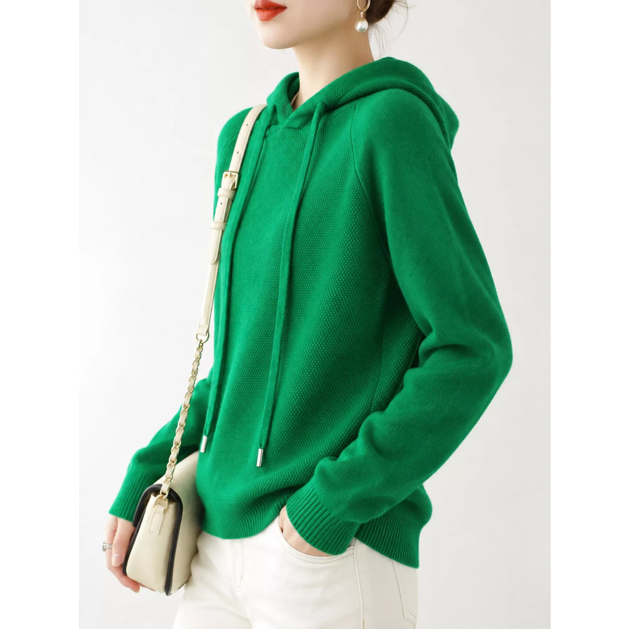 Drawstring Long Sleeve Hooded Knit Sweater Apparel and Accessories